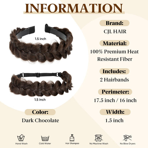 Pack de 2 diademas/cintas trenzadas hechas a mano para mujer – Elástica y rígida