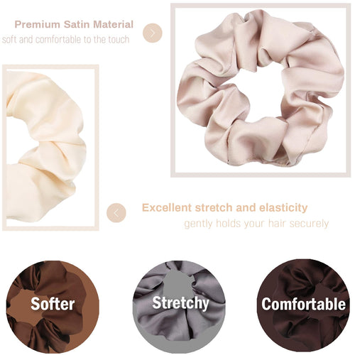 Pack de 16 coleteros de satén para mujer – Colores neutros, sujeción suave