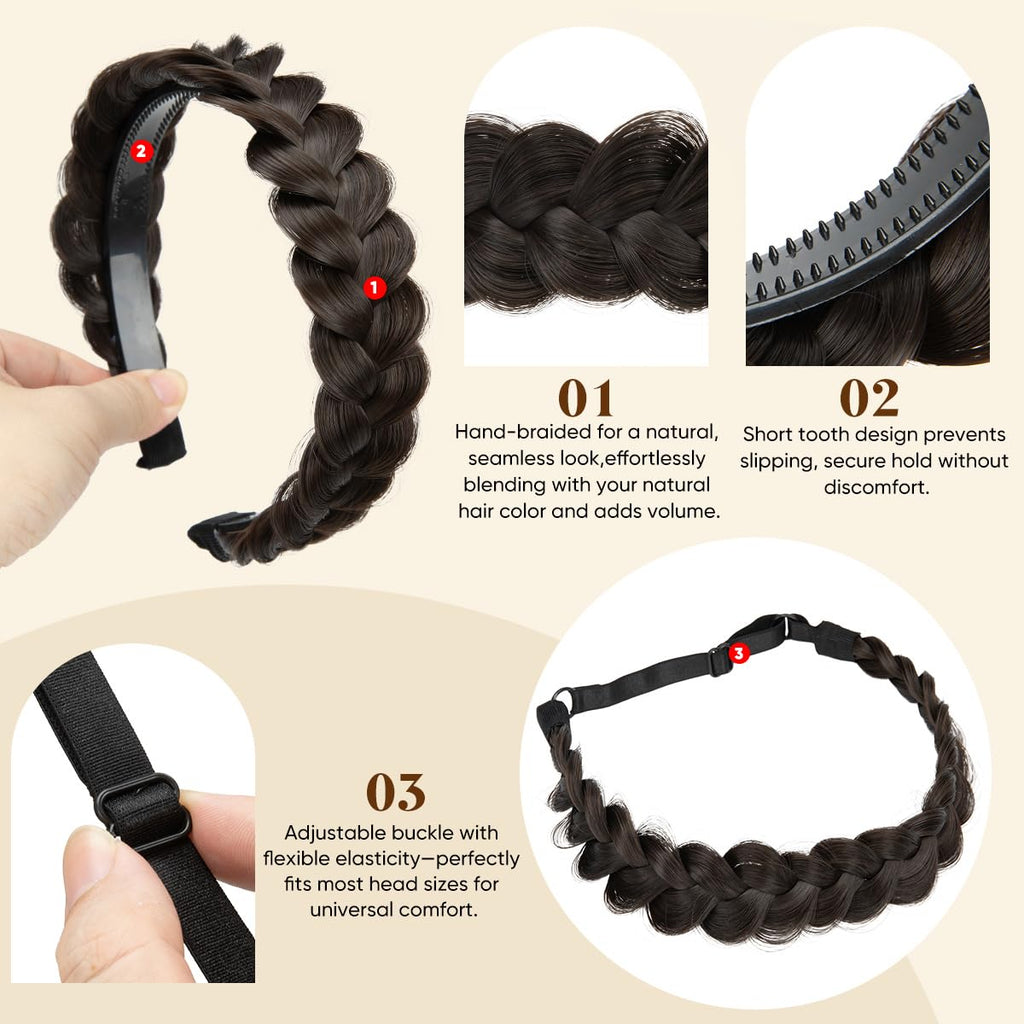 Pack de 2 diademas/cintas trenzadas hechas a mano para mujer – Elástica y rígida