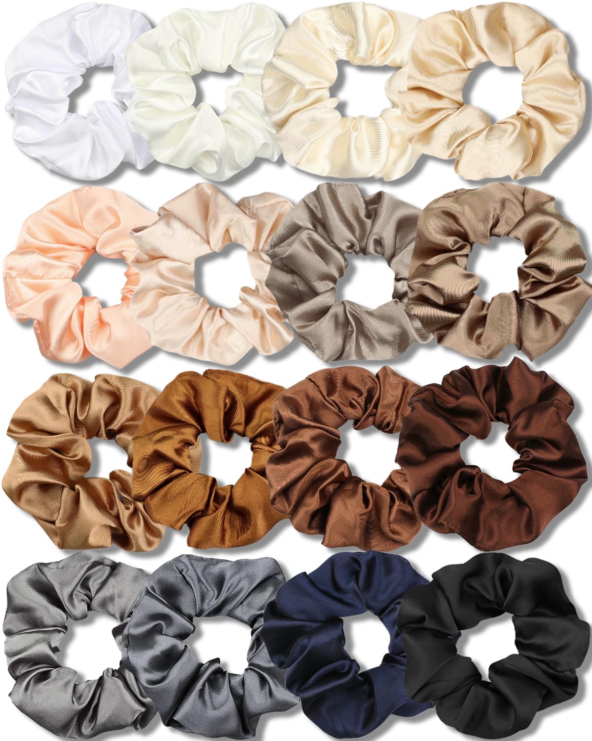 Pack de 16 coleteros de satén para mujer – Colores neutros, sujeción suave