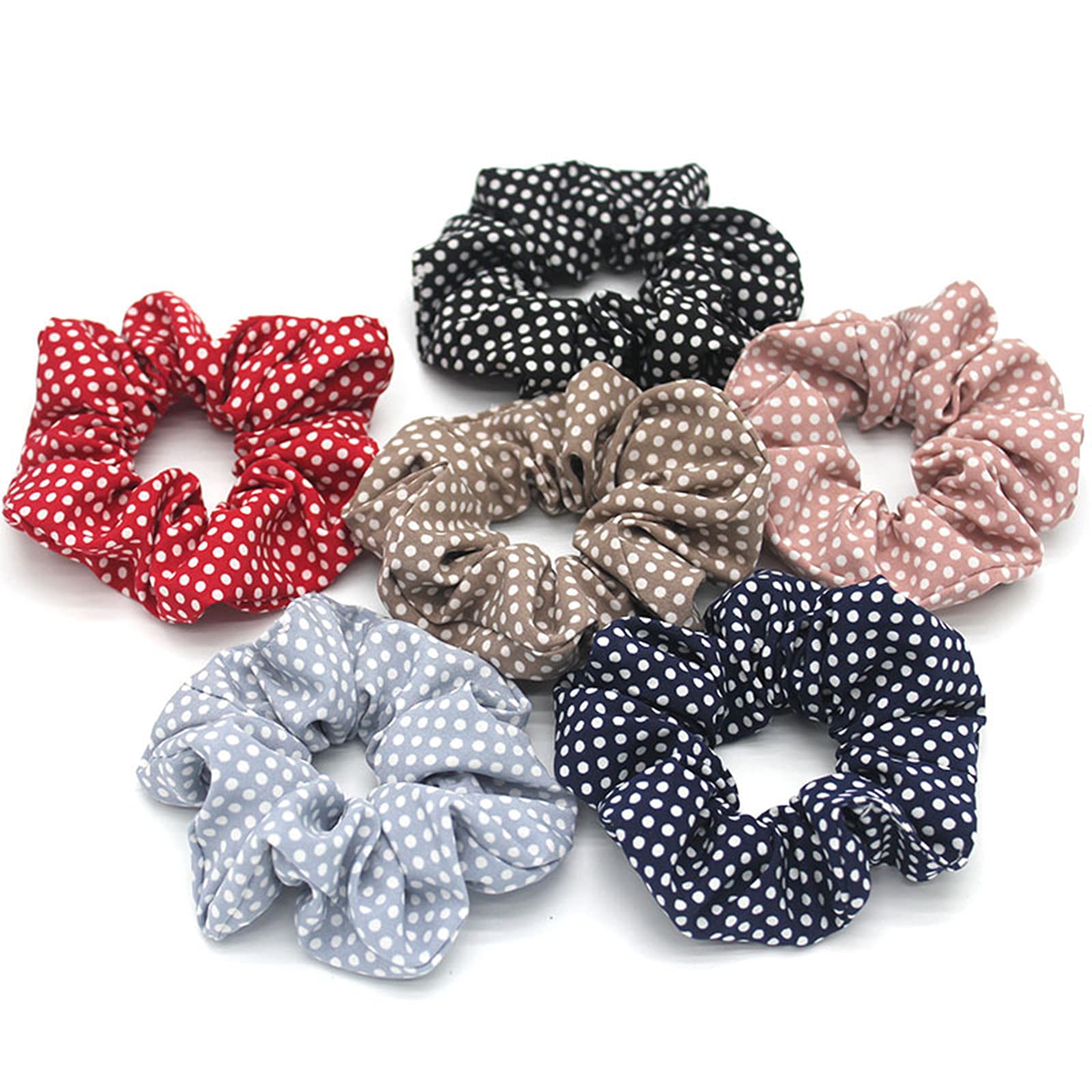 Pack de 6 coleteros de algodón tipo bandana – Serie Topos, gomas de pelo suaves