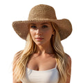 Sombrero de playa de paja de ganchillo hecho a mano – Ala ancha, plegable, para mujer