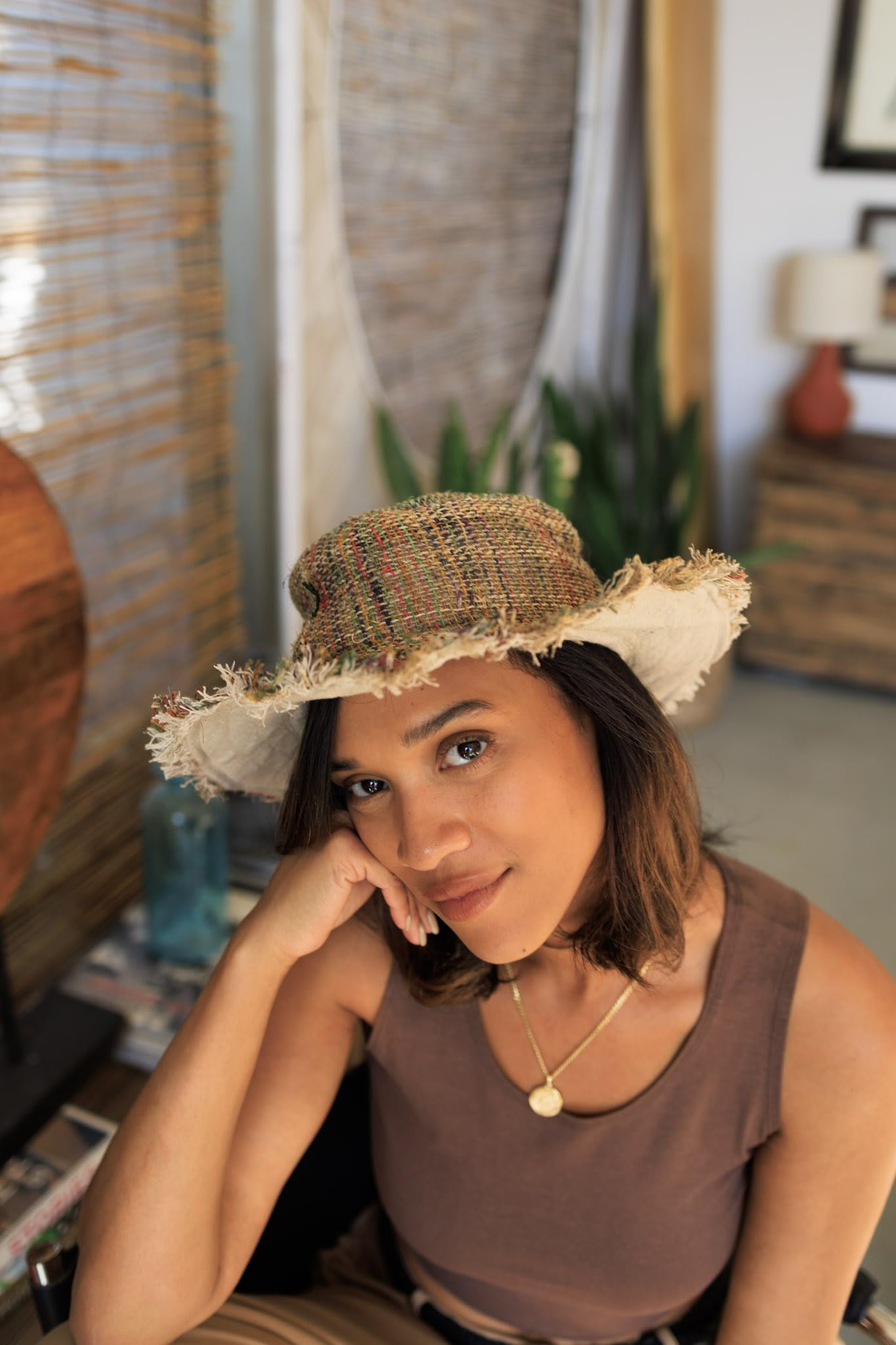 Sombrero de sol de cáñamo hecho a mano – Unisex de ala ancha, plegable, color natural