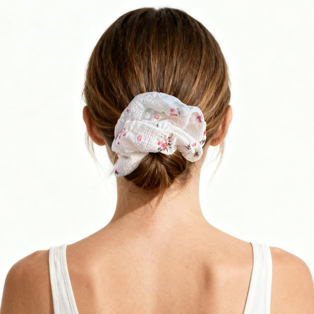Pack de 3 coleteros de encaje floral – Coleteros para el pelo en blanco, rosa y azul