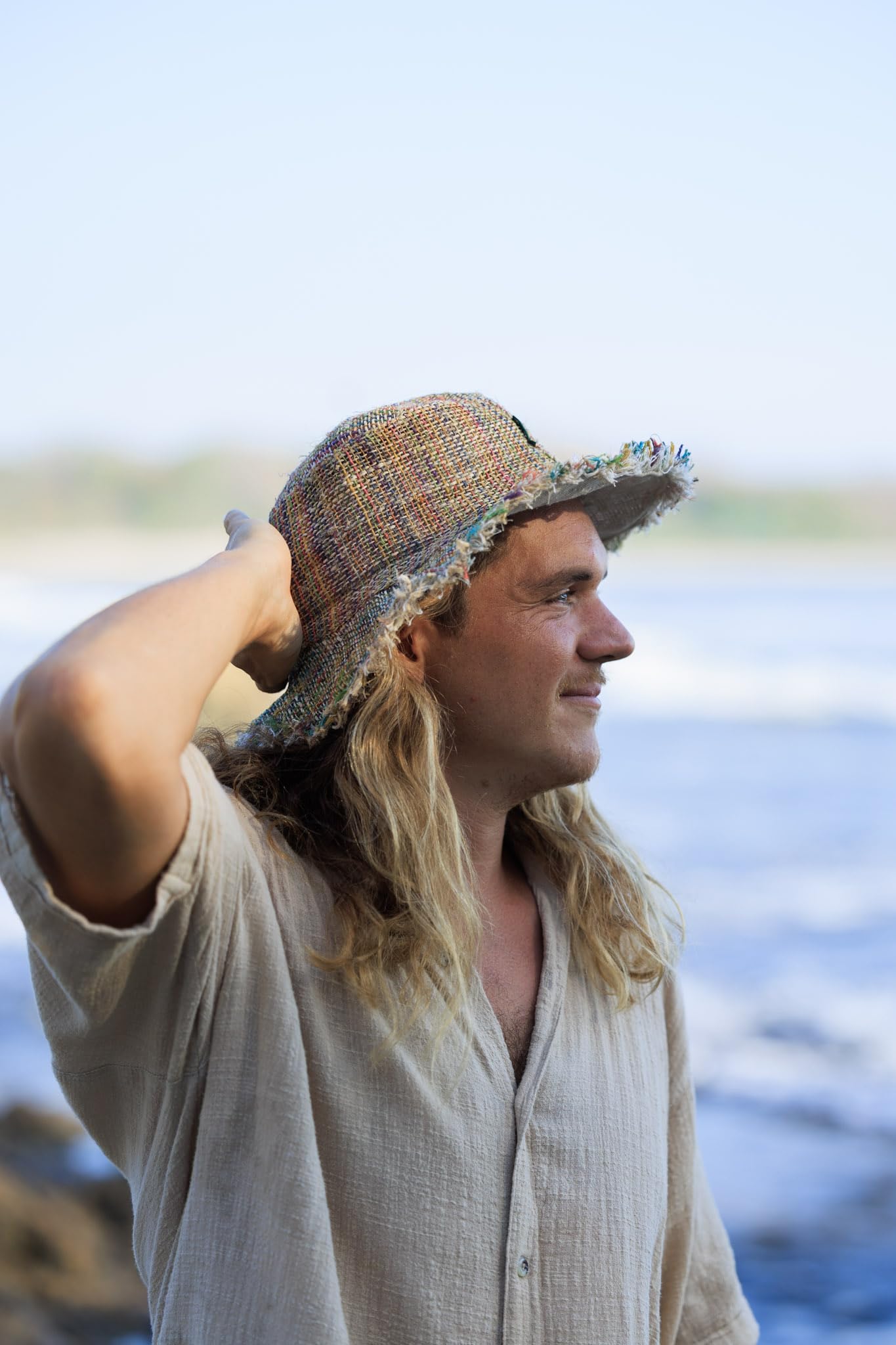 Sombrero de sol de cáñamo hecho a mano – Unisex de ala ancha, plegable, color natural