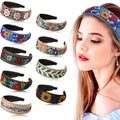 Set de 9 cintas para la cabeza anchas con bordado bohemio Geosar para mujer – Estilo étnico floral