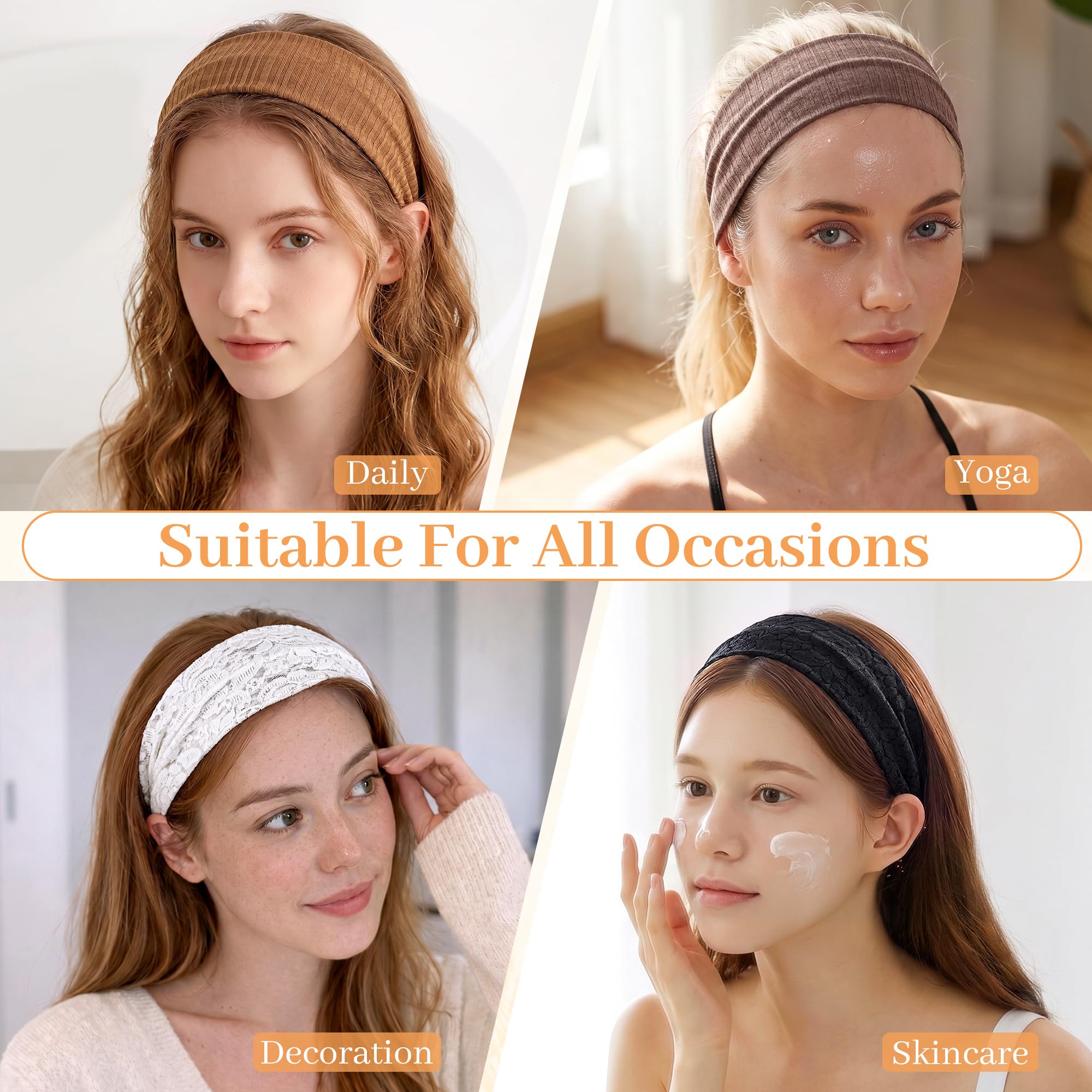 Pack de 5 cintas para la cabeza anchas de encaje floral para mujer – Elásticas y transpirables