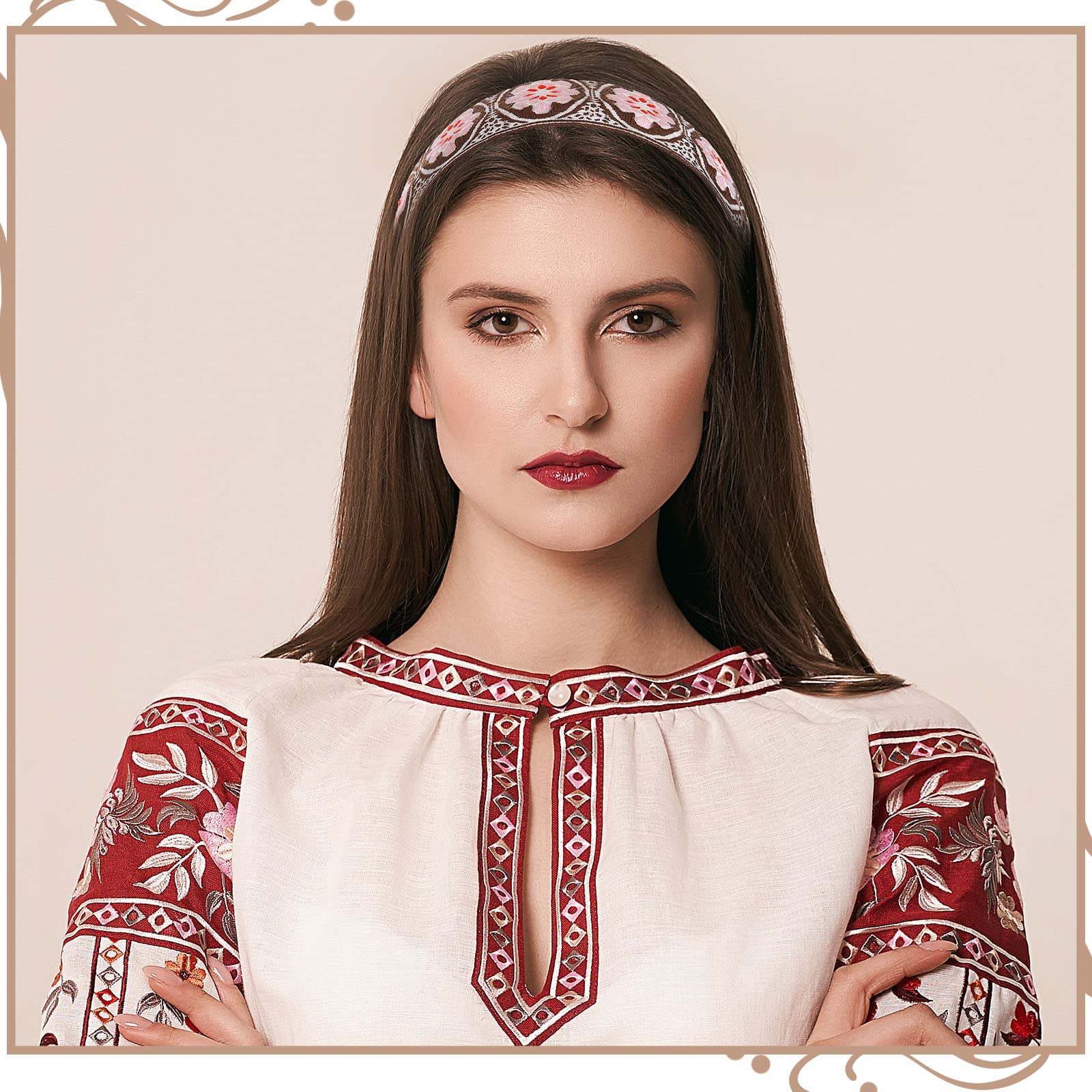 Set de 9 cintas para la cabeza anchas con bordado bohemio Geosar para mujer – Estilo étnico floral