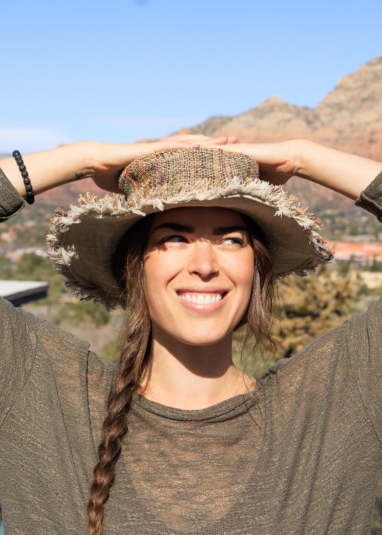 Sombrero de sol de cáñamo hecho a mano – Unisex de ala ancha, plegable, color natural