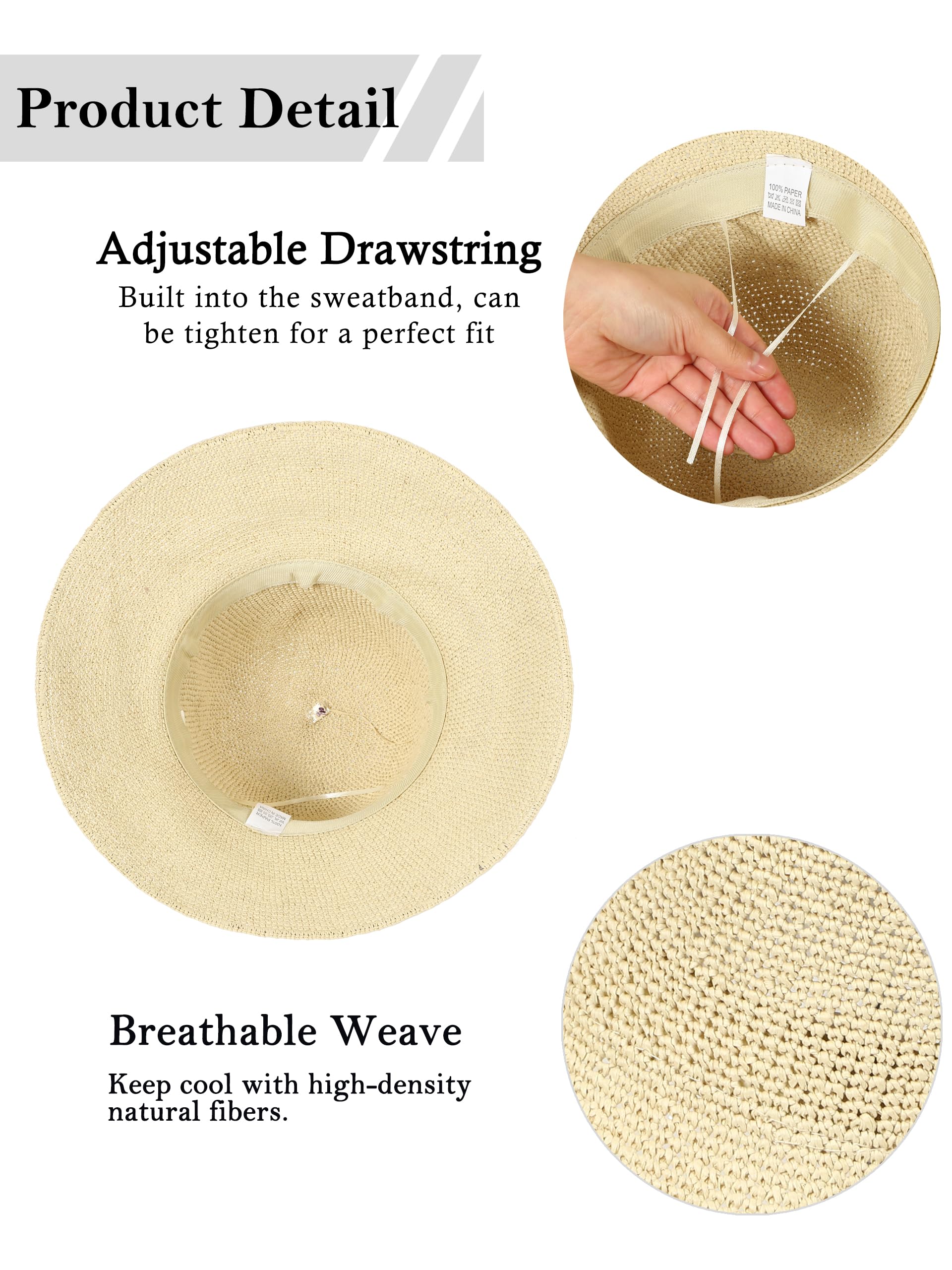 Sombrero bucket de paja plegable hecho a mano – Sombrero de sol para mujer, beige, talla S
