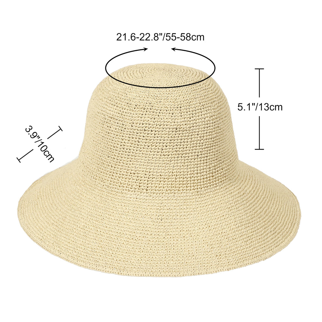 Sombrero bucket de paja plegable hecho a mano – Sombrero de sol para mujer, beige, talla S