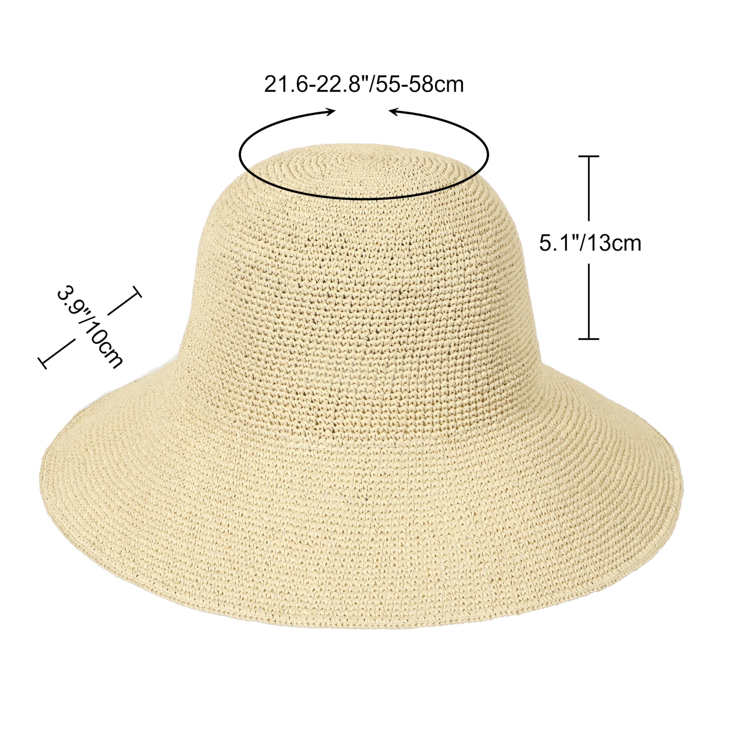 Sombrero bucket de paja plegable hecho a mano – Sombrero de sol para mujer, beige, talla S