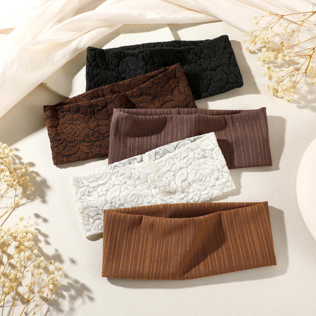Pack de 5 cintas para la cabeza anchas de encaje floral para mujer – Elásticas y transpirables
